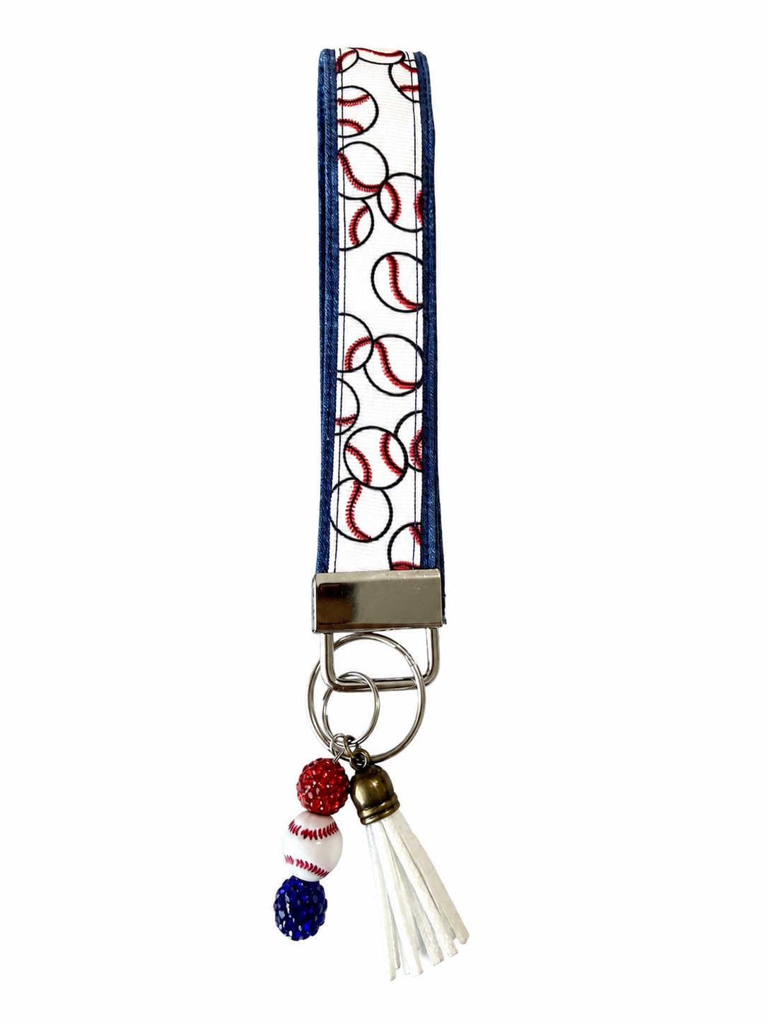 White with Baseballs Wristlet Keychain